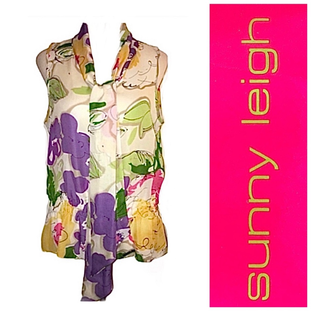 SUNNY LEIGH Sleeveless Top with long front tie/bow